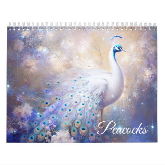 Fantasy White Peacocks in Abstract Style Calendar