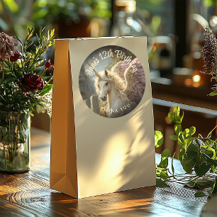 Fantasy White Pegasus Purple Wings Unicorn Stone Classic Round Sticker