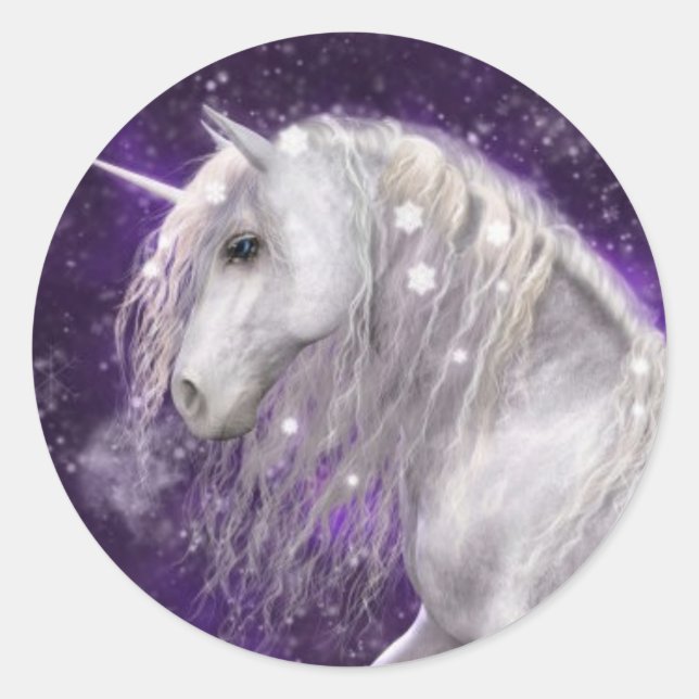 Fantasy White Unicorn Classic Round Sticker (Front)