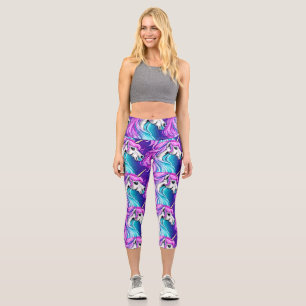 Fantasy White Unicorn Seamless Pattern Capri Leggings