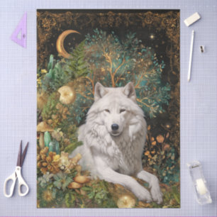 Fantasy White Wolf Celestial Art Collage Decoupage Tissue Paper