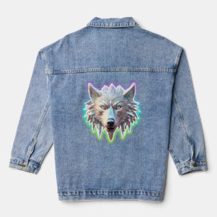 Fantasy White Wolf Head Denim Jacket