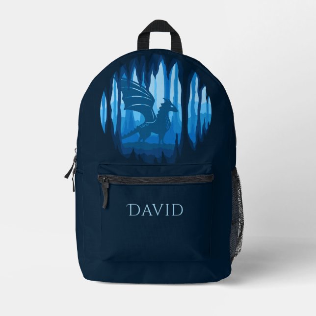 Fantasy Winged Dragon Navy Blue Personalised  Printed Backpack (Front)