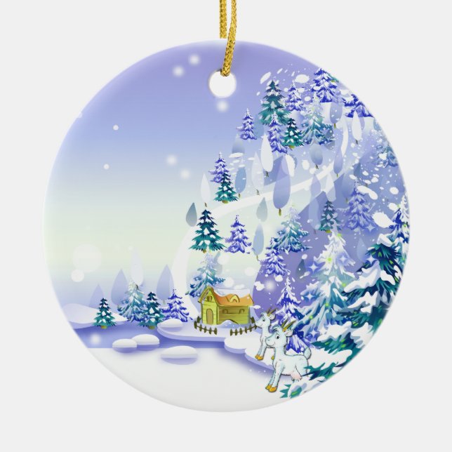 Fantasy Winter Goat Christmas Ornament (Front)