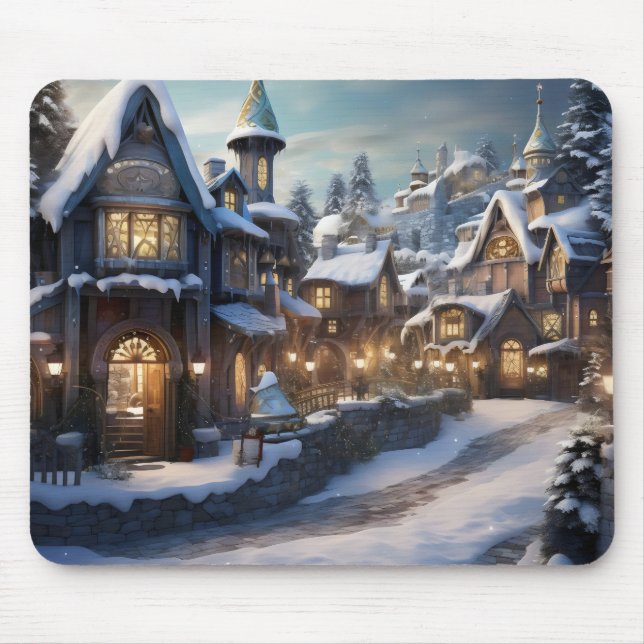 Fantasy Winter Village Mouse Pad (Front)
