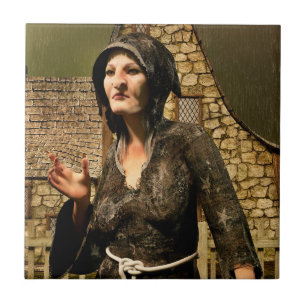 Fantasy Witch Mediaeval Village Halloween Ceramic Tile
