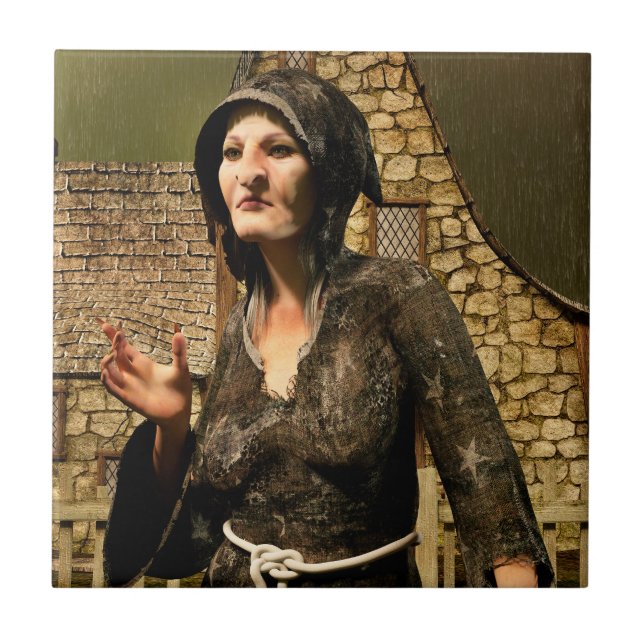 Fantasy Witch Mediaeval Village Halloween Ceramic Tile (Front)