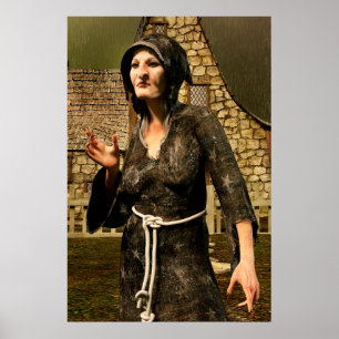 Fantasy Witch Mediaeval Village Halloween Poster