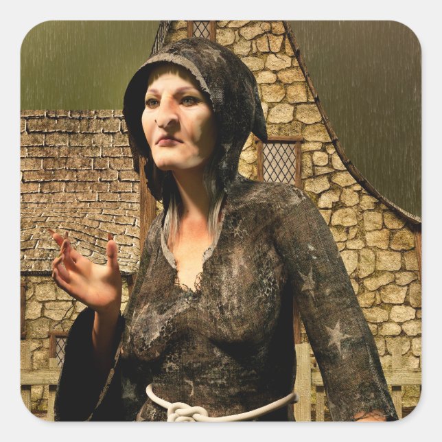 Fantasy Witch Mediaeval Village Halloween Square Sticker (Front)
