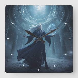 Fantasy Wizard Wall Clock  Dark Sorcerer Magic Art
