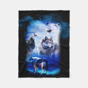 Fantasy Wolf Moon Mountain Fleece Blanket