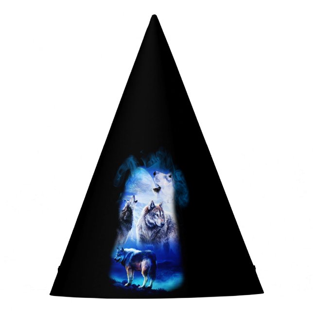 Fantasy Wolf Moon Mountain Party Hat (Front)