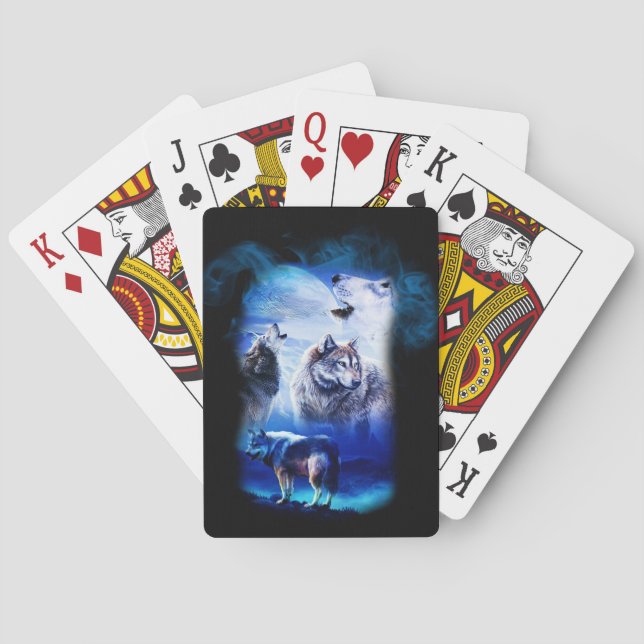 Fantasy Wolf Moon Mountain Playing Cards (Back)