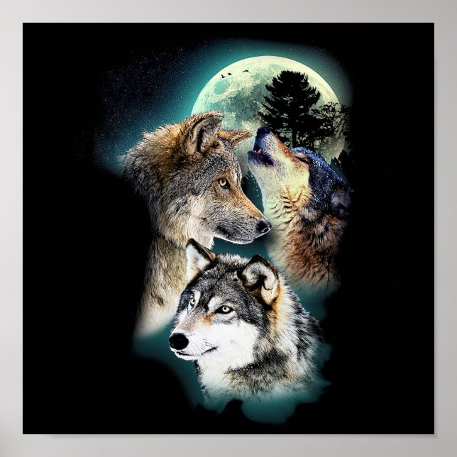Fantasy Wolf Moon Mountain Poster (Front)