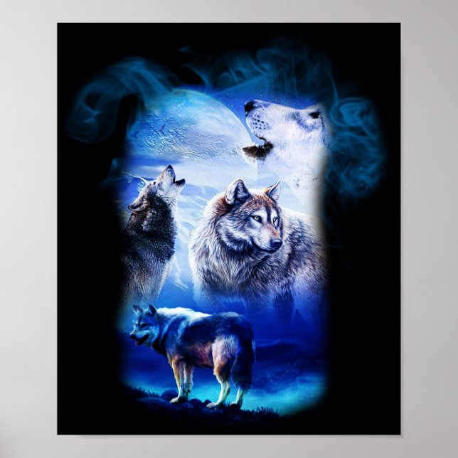 Fantasy Wolf Moon Mountain Poster (Front)