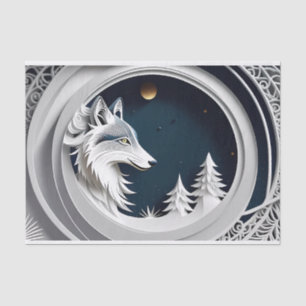 Fantasy Wolf Tissue Paper On Blue Background