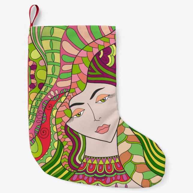 Fantasy Woman: Abstract Spring Folk. Small Christmas Stocking (Front)