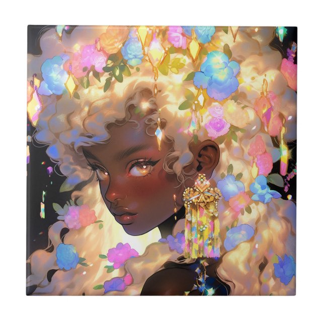 Fantasy Woman African American Art Ceramic Tile (Front)