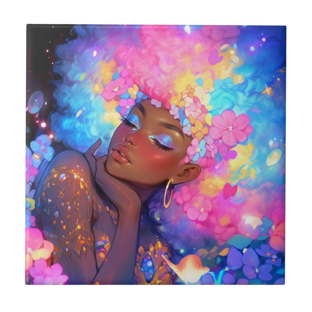 Fantasy Woman African American Art Ceramic Tile (Front)