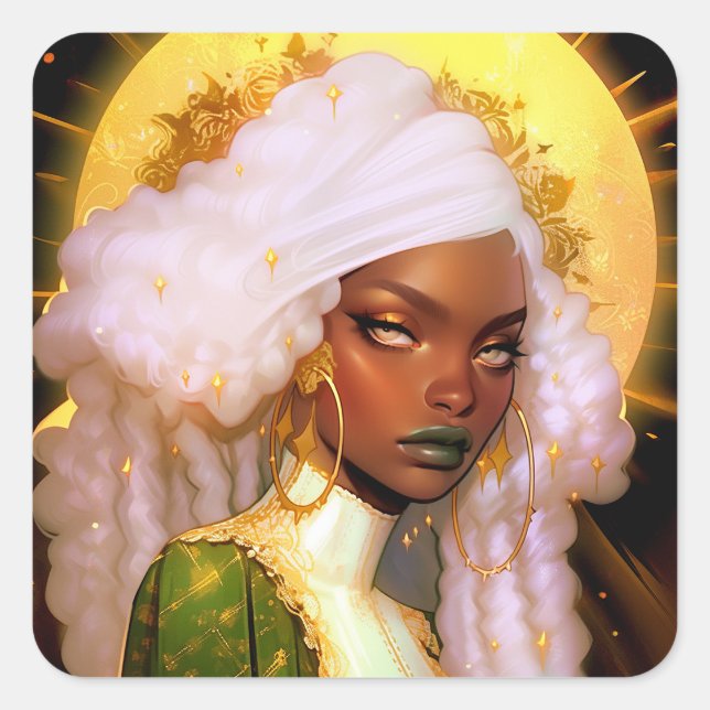Fantasy Woman African American Art Square Sticker (Front)