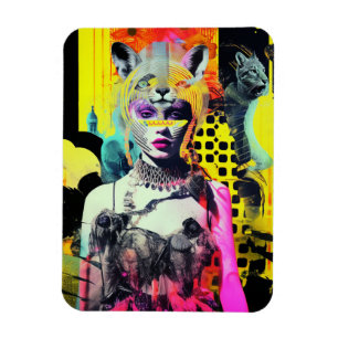 Fantasy Woman and Animals Colourful Collage Magnet