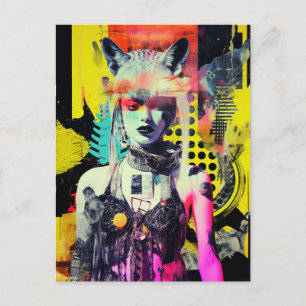 Fantasy Woman and Animals Colourful Collage Postcard