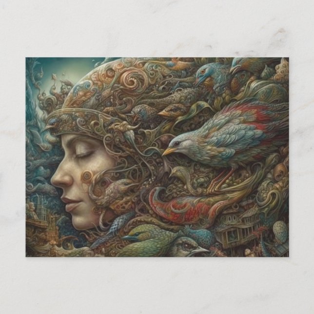 Fantasy Woman and Birds Postcard (Front)