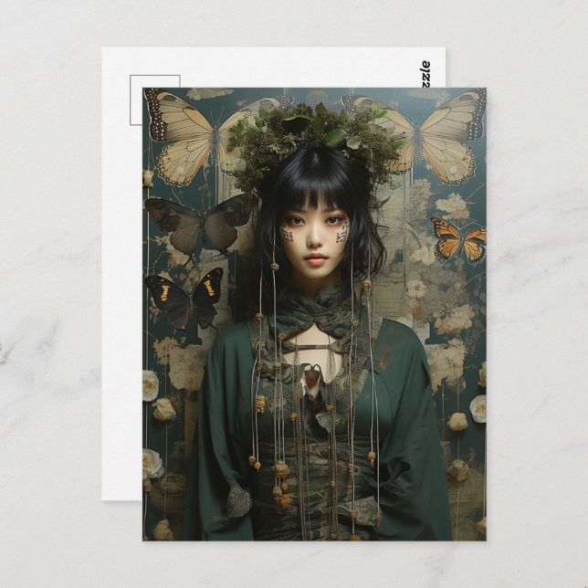 Fantasy Woman and Butterflies AI Art Postcard (Front/Back)