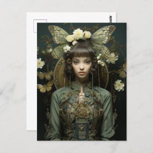 Fantasy Woman and Butterflies and Flowers Postcard