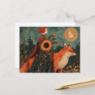 Fantasy Woman and Her Red Fox Postcard