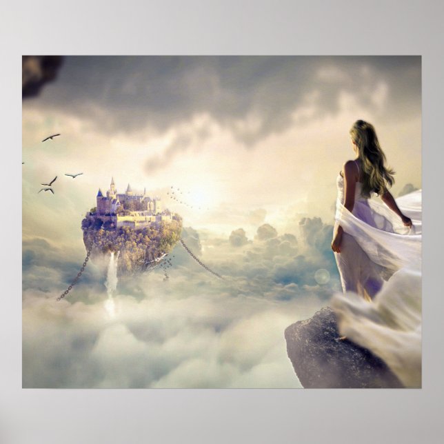 Fantasy Woman and Island Castle in the Clouds Poster (Front)