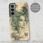 Fantasy Woman Bird Skull Wings Surreal Art Name Samsung Galaxy Case<br><div class="desc">This artistic phone case design was created using my original artwork "Past lives / Future flights" - hand drawn sketch of a woman portrait with bird skull and wings in her hair. Elegant and cool gift for daydreamers and for everyone who loves surreal art, fantasy, adventures, dark art, birds and...</div>