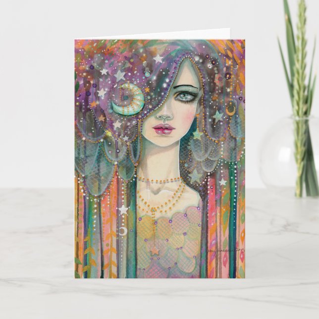 Fantasy Woman Bohemian Gypsy Colourful Abstract Card (Front)