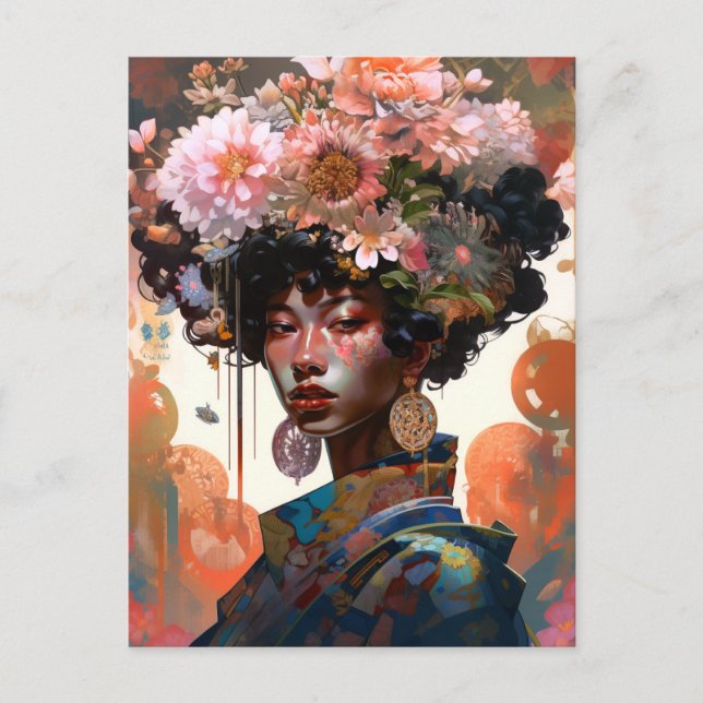 Fantasy Woman Female Flowers Beautiful Art Postcard (Front)
