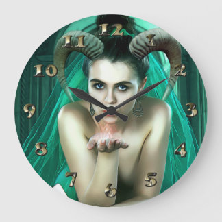 Fantasy Woman Playing Poker Large Clock