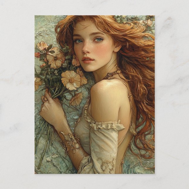 Fantasy Woman With Flowers Postcard (Front)