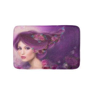 Fantasy woman with purple hairstyle Bath Mat