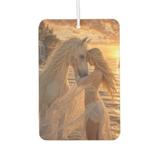 Fantasy Woman with White horse in the sunset Car Air Freshener