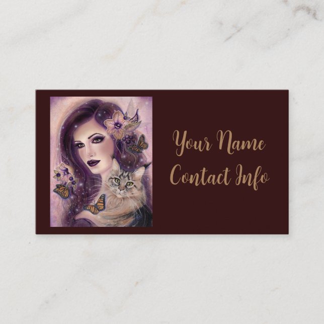 Fantasy women with cat by Renee Lavoie    Calling Card (Front)