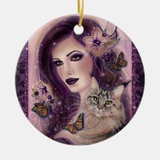 Fantasy women with cat by Renee Lavoie Ceramic Ornament