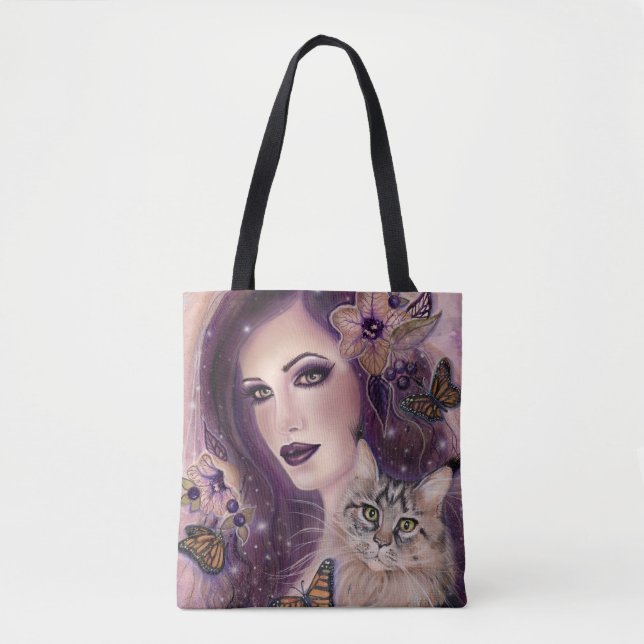 Fantasy women with cat by Renee Lavoie  Tote Bag (Front)