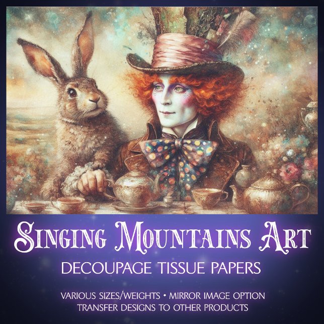 Fantasy Wonderland Hatter Hare Tea Time Decoupage Tissue Paper (Creator Uploaded)