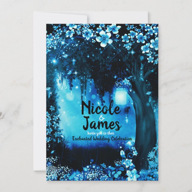 Fantasy Woodland Enchanted Blue Forest Wedding  Invitation (Front)