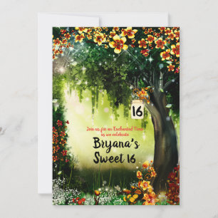 Fantasy Woodland Enchanted Forest Coral Flowers I Invitation