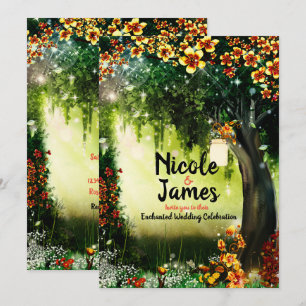 Fantasy Woodland Enchanted Forest Coral Flowers  I Invitation