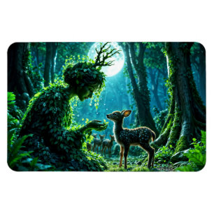 Fantasy woodland goddess and gentle deer art magnet
