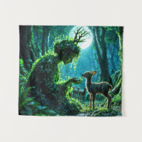 Fantasy woodland goddess and gentle deer art