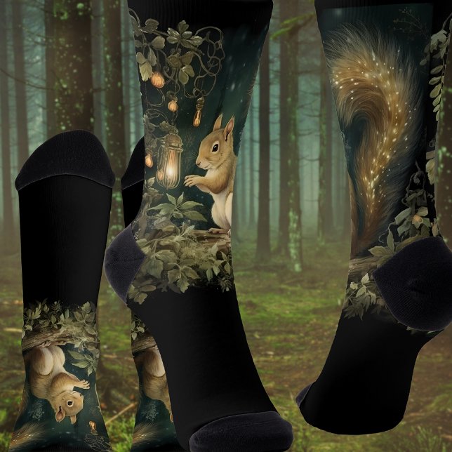 Fantasy Woodland Squirrel and Lights Autumn Socks (Creator Uploaded)
