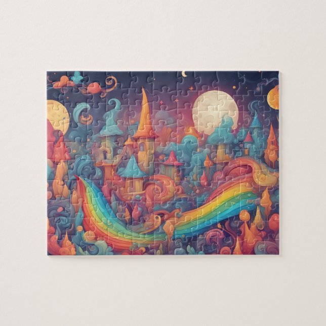 Fantasy World Colourful Magic Kingdom With Rainbow Jigsaw Puzzle (Horizontal)