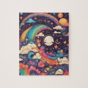 Fantasy World Colourful Magic Sky With Cute Moon Jigsaw Puzzle